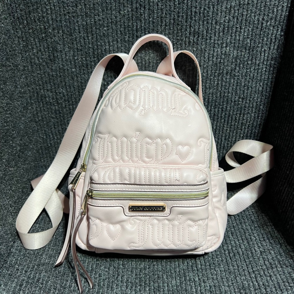 Juicy Couture Mini Backpack Womens Small Pink Embossed Logo Faux Leather Y2K Bag